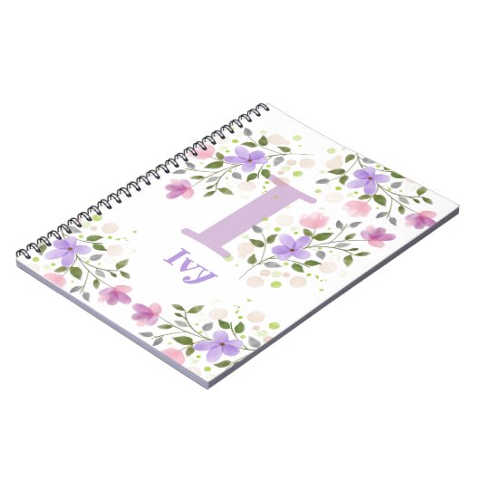 Carnet Premier nom initial Plus Ivy avec Fleurs (Côté gauche)