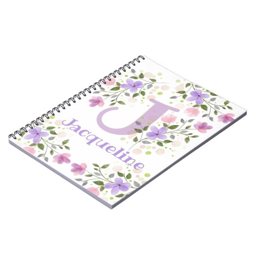 Carnet Premier nom initial plus Jacqueline avec fleurs (Côté gauche)