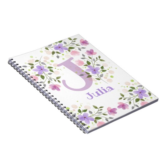 Carnet Premier nom initial plus Julia avec fleurs (Côté Droit)