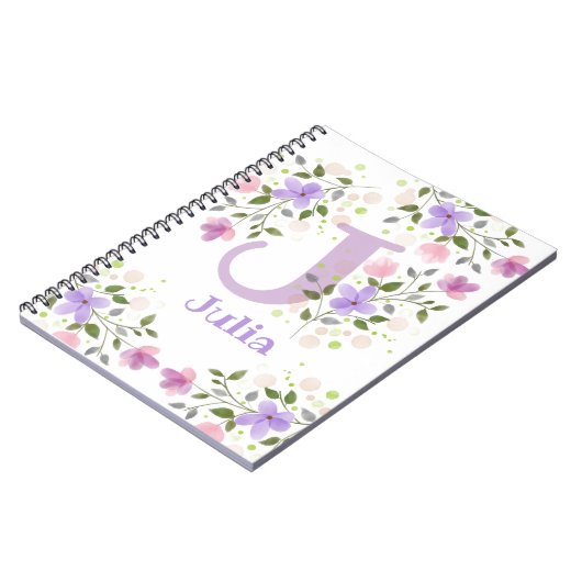 Carnet Premier nom initial plus Julia avec fleurs (Côté gauche)