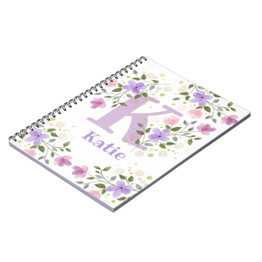 Carnet Premier nom initial plus Katie avec fleurs (Côté gauche)