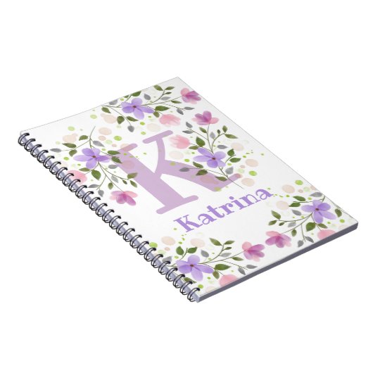 Carnet Premier nom initial plus Katrina avec fleurs (Côté Droit)