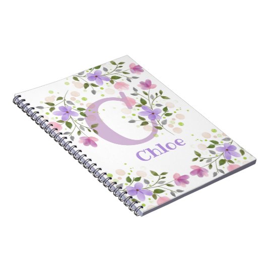 Carnet Premier nom initial plus Nom Chloe avec Fleurs (Côté Droit)