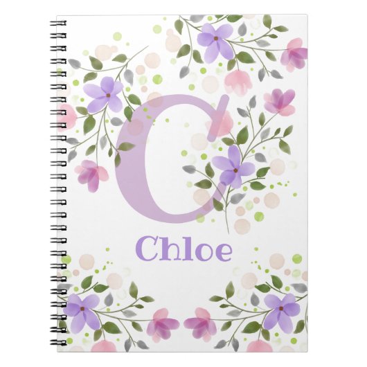 Carnet Premier nom initial plus Nom Chloe avec Fleurs (Devant)