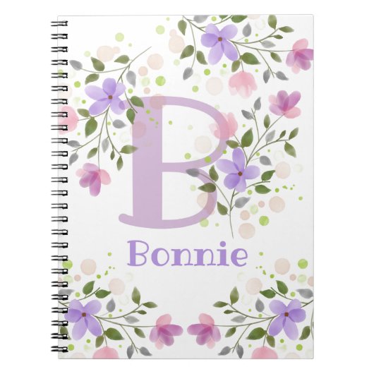 Carnet Première initiale plus le nom Bonnie avec des fleu (Devant)