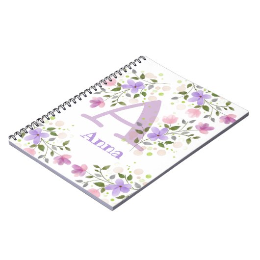 Carnet Première initiale Plus Nom Anna avec Fleurs (Côté gauche)