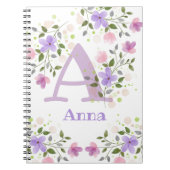 Carnet Première initiale Plus Nom Anna avec Fleurs (Devant)