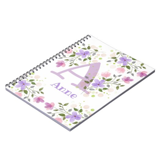 Carnet Première initiale Plus Nom Anne avec Fleurs (Côté gauche)