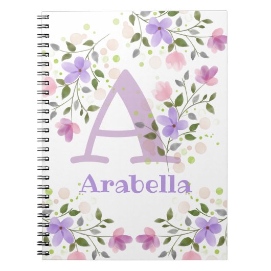 Carnet Première initiale plus nom Arabella avec des fleur (Devant)