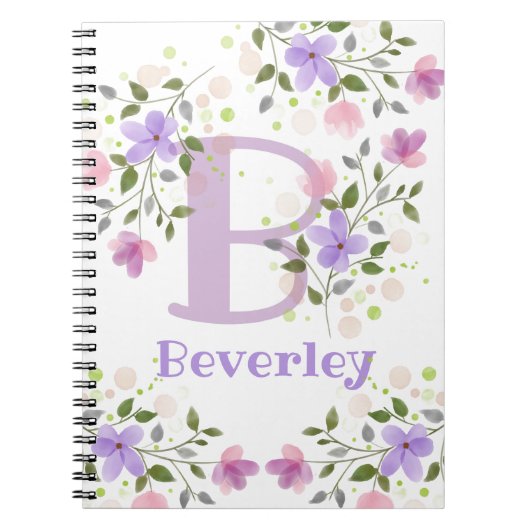 Carnet Première initiale plus nom Beverley avec fleurs (Devant)