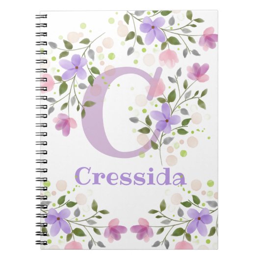 Carnet Première initiale plus nom Cressida avec des fleur (Devant)