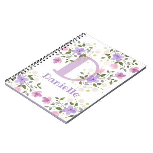 Carnet Première initiale Plus Nom Danielle avec Fleurs (Côté gauche)