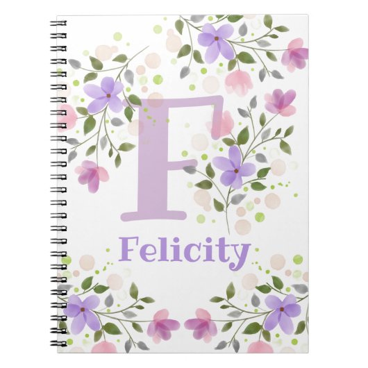 Carnet Première initiale plus nom Felicity avec fleurs (Devant)