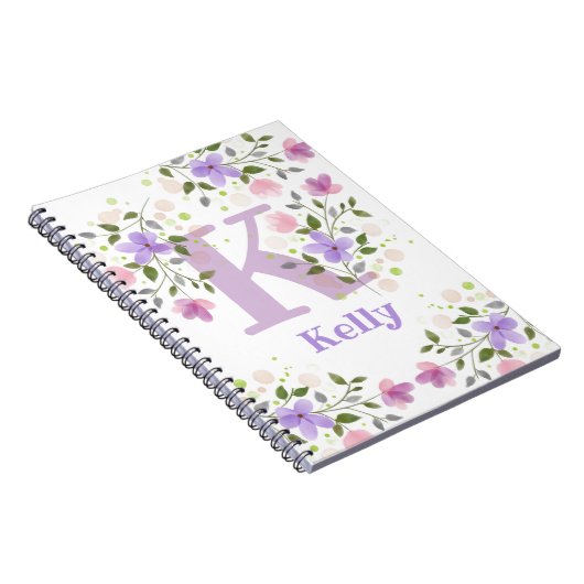 Carnet Première initiale Plus Nom Kelly avec Fleurs (Côté Droit)