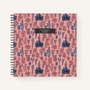 Carnet Preppical Tropical Blue et Coral Reef Motif