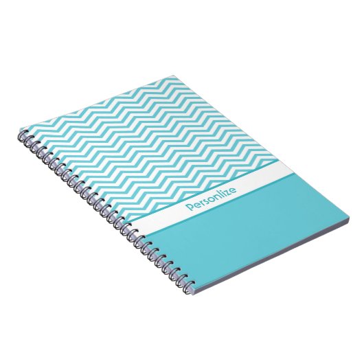 Carnet Préppy Aqua Chevrons Bleus et Blancs avec nom (Côté Droit)
