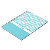Carnet Préppy Aqua Chevrons Bleus et Blancs avec nom (Côté gauche)