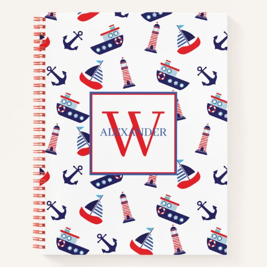 Carnet Preppy Nautical Sailboats Monogram (Devant)