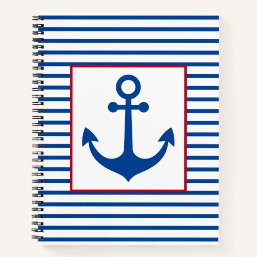Carnet Preppy Nautical Stripes and Anchor Personalized (Devant)