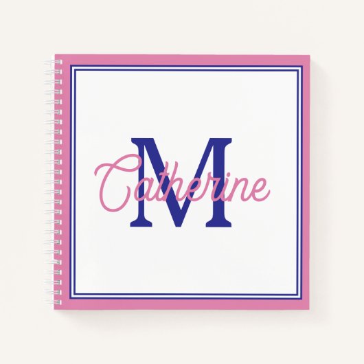 Carnet Preppy Pink and Navy Blue Simple Monogram (Devant)