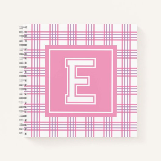 Carnet Preppy Plaid Varsity Monogram Pink Purple Square (Devant)