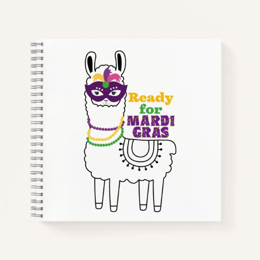 Carnet Prêt pour Mardi Gras mignon perles en lama masque  (Devant)