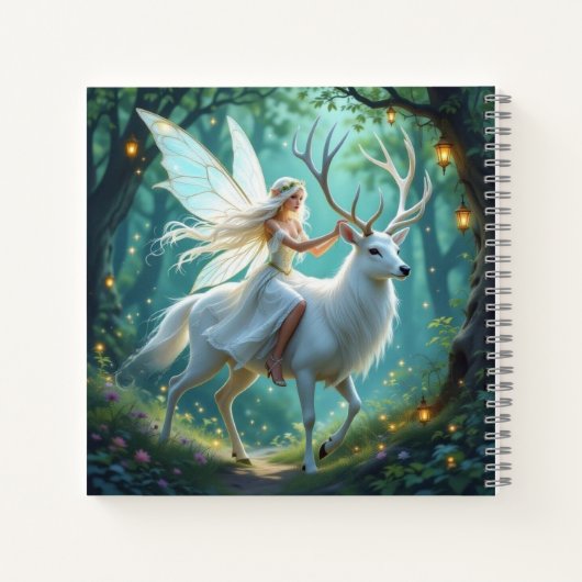 Carnet Pretty Fairy and White Deer in Enchanted Forest (Dos)