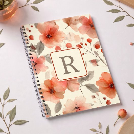 Carnet Pretty Flower Monogram Template Personalized