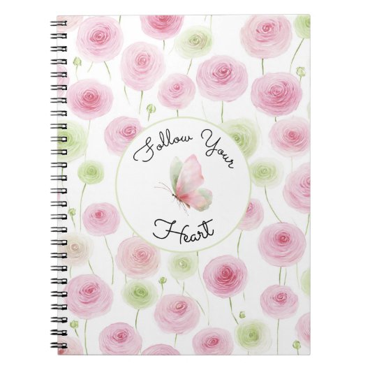 Carnet Pretty Pink Mint Ranunculus Quote (Devant)
