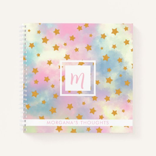 Carnet Pretty Pink Pastel with Gold Stars Monogram Square (Devant)
