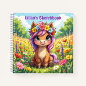 Carnet Pretty Pony avec Fleurs Sketchbook (Devant)