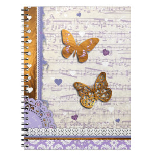 Carnet Pretty Purple & Gold butterflies & music collage