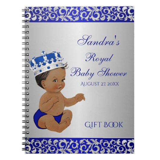 Carnet Prince Afro-Américain Bleu Argent Cadeau Invité (Devant)