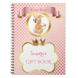 Carnet Princess Baby Girl Big Bow Pink Gold Gift Guest