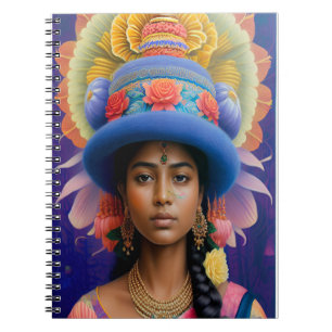 Carnet princesse asiatique avec grand casquette bleu