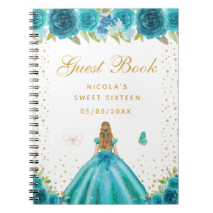 Carnet Princesse aux Cheveux Blonds Fleuris Turquoise Swe
