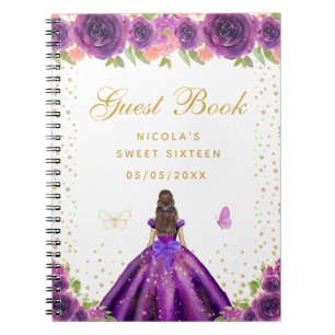 Carnet Princesse aux Cheveux Bruns Fleur Violette Sweet S