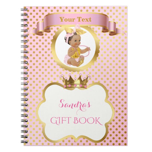 Carnet Princesse Bébé Fille Arc Rose Or Cadeau Invité (Devant)