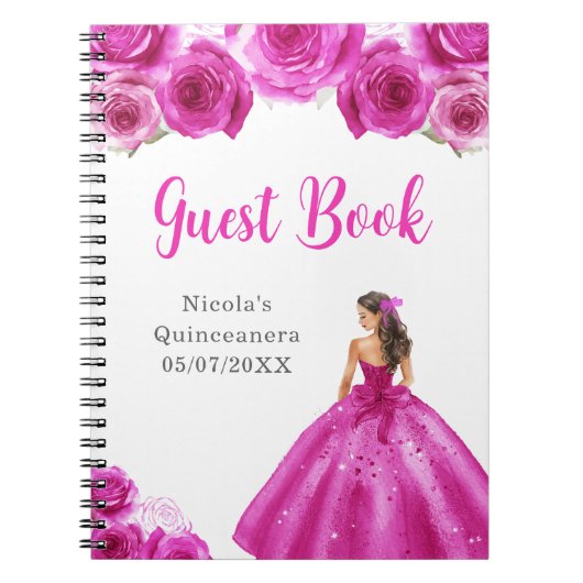 Carnet Princesse en Robe Rose Chaude Quinceanera Guest Bo (Devant)