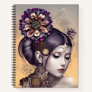 Carnet Princesse Steampunk avec une fleur couleur cuivre