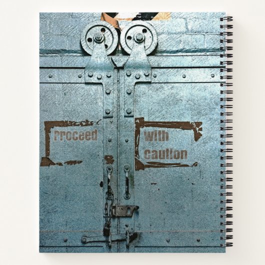 Carnet Procéder avec prudence porte industrielle gris ble (Dos)