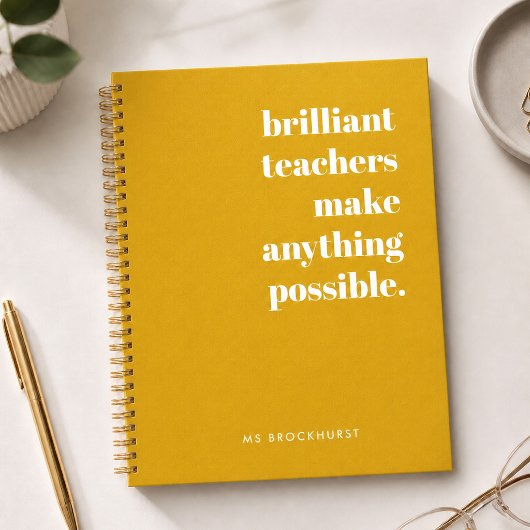 Carnet Professeur brillant Jaune Moutarde Typographie Rét