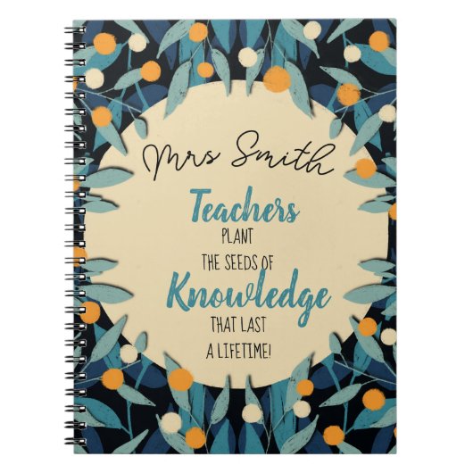 Carnet Professeur turquoise feuille plante une citation d (Devant)