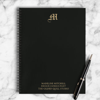 Carnet Professional Business Monogram Modern Black Gold