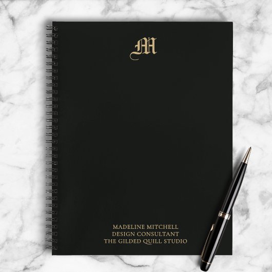 Carnet Professional Business Monogram Modern Black Gold