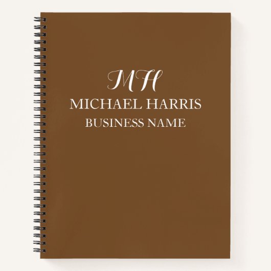 Carnet Professionnel Marron Monogramme Initial Affaires (Devant)