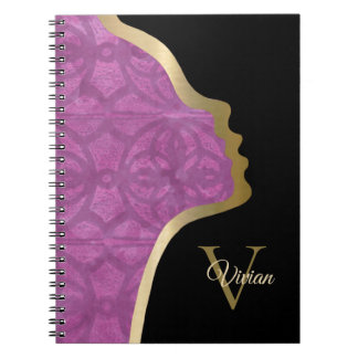 Carnet Profond Orchidée Violet Visage Noir Et Or