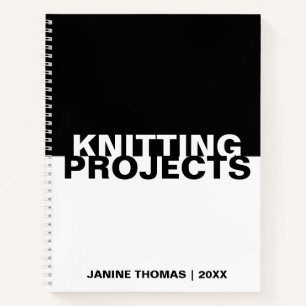 Carnet Projets minimalistes de Tricot de texte noir blanc