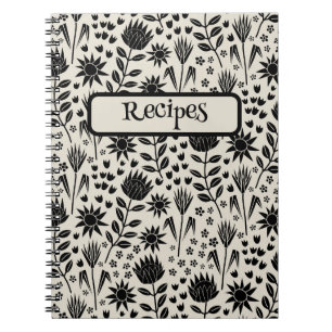 Carnet Protea Floral Block Print Millefleur noir lin