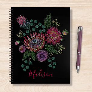 Carnet Protea Floral Moderne Stitré Nom personnalisé